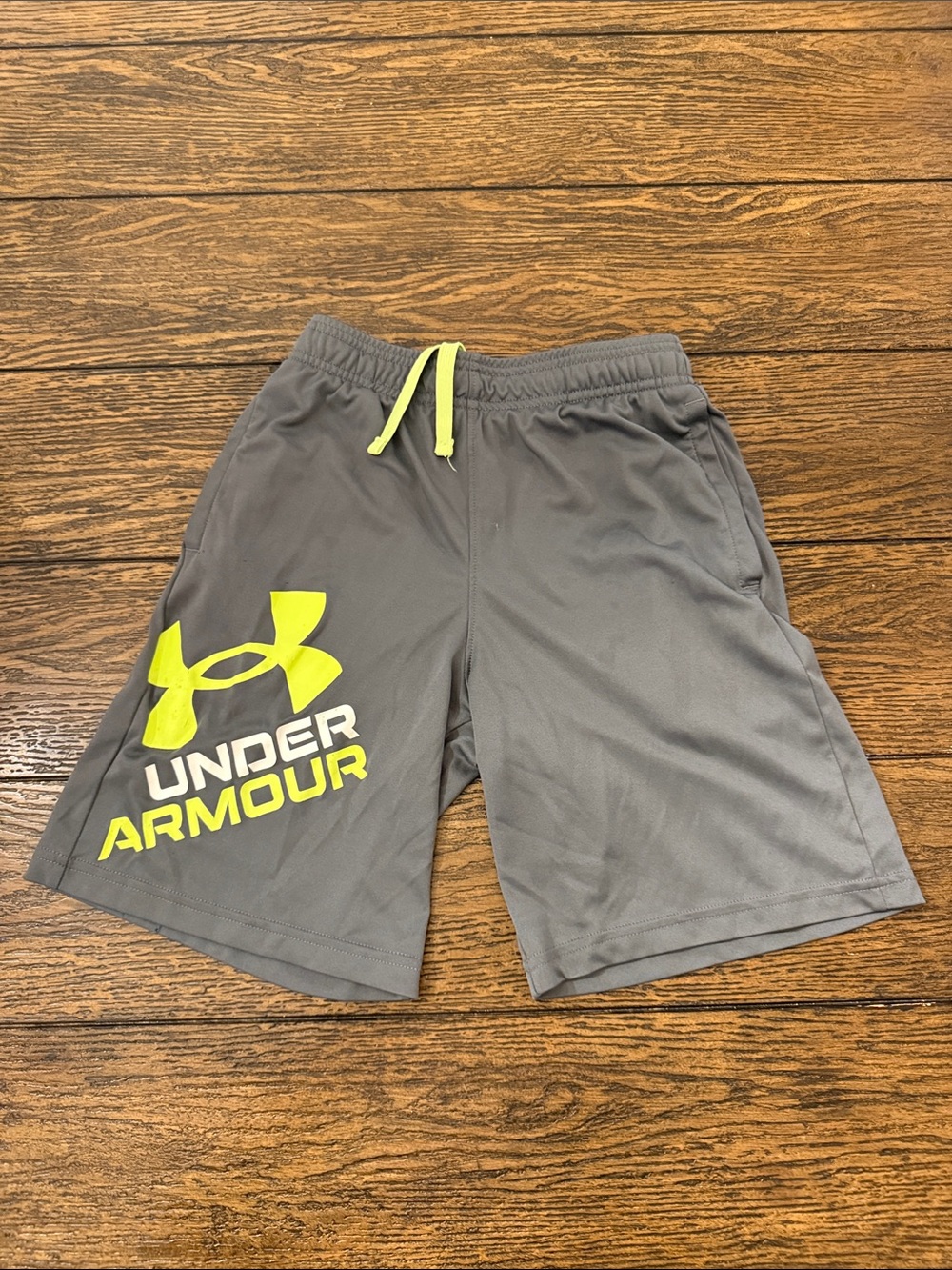 Under Armour Gray Shorts with Neon Yellow Logo-boys